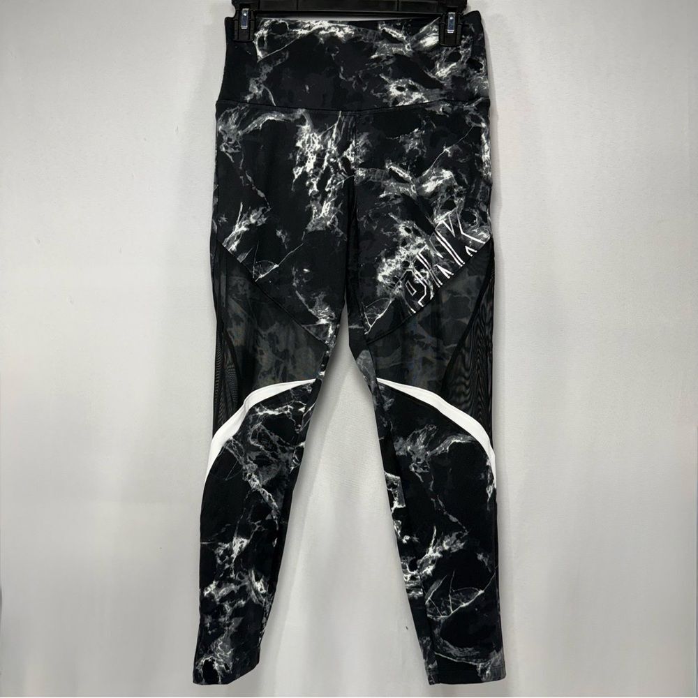 High Rise Marble Print Mesh Leggings‎ Black White PINK Victoria's Secret Size M
